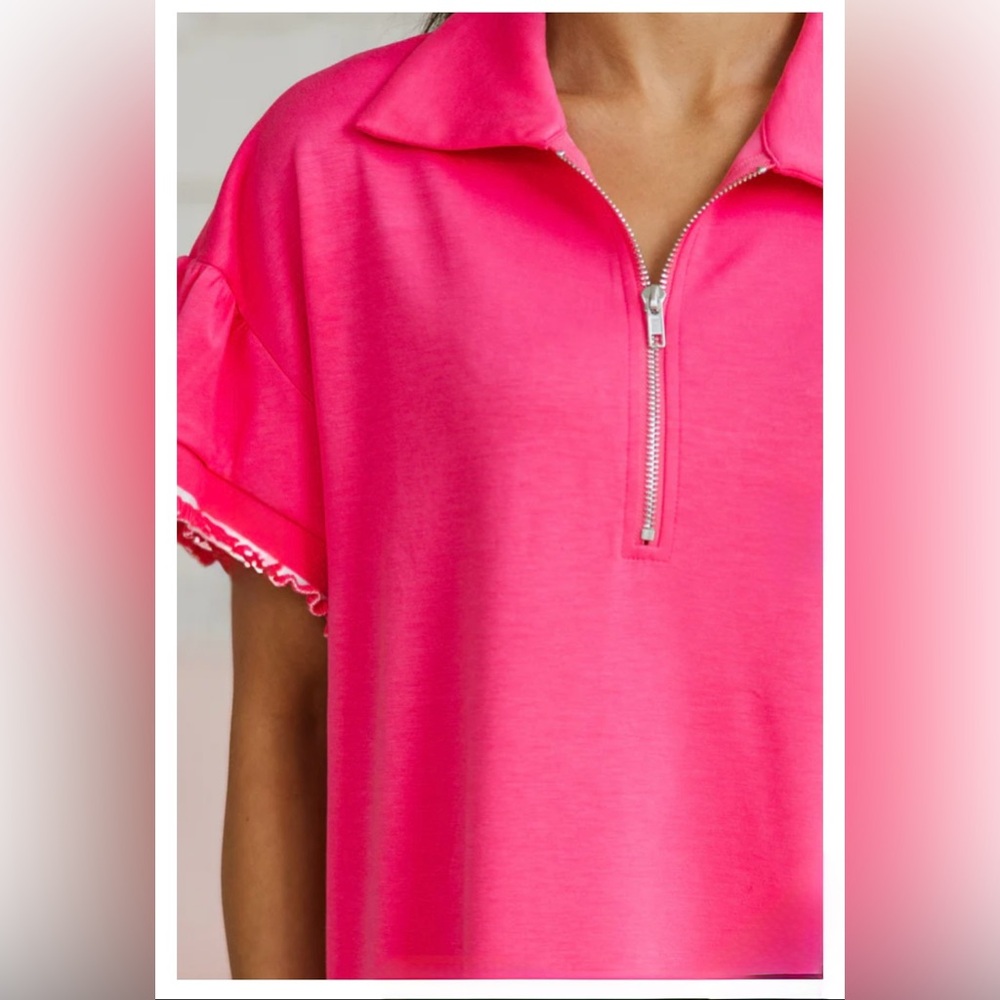 Pink & White Knit Dress | Mint Julep | Sporty | Pockets & Ruffles | L | NWT - Picture 7 of 12